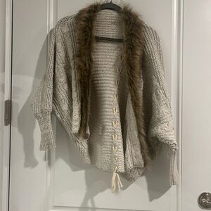 Cozy Knit Sweater with Faux Fur Trim